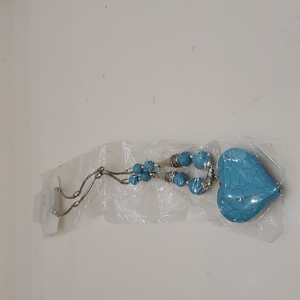 925 Faux Turquoise Heart Necklace - Picture 3 of 4